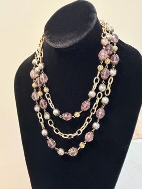 Elegant Multi-Strand Purple and Gold Beaded Necklace - Women Jewelry